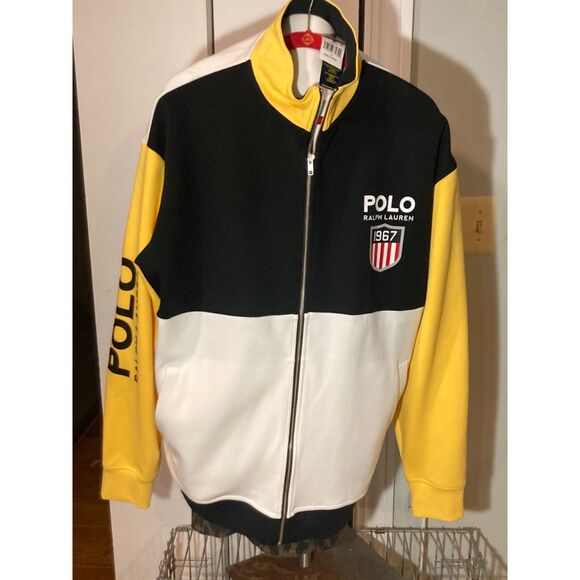 Polo Ralph Lauren Yellow White Blk Double Knit Track Jacket Badge Logo 3XLT NWT